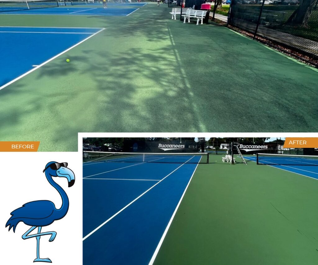 Tennis Court Cleaning by Blue Flamingo SoftWash, Miami, FL